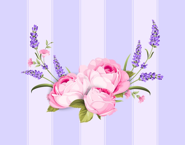 Spring flowers bouquet on purple lines