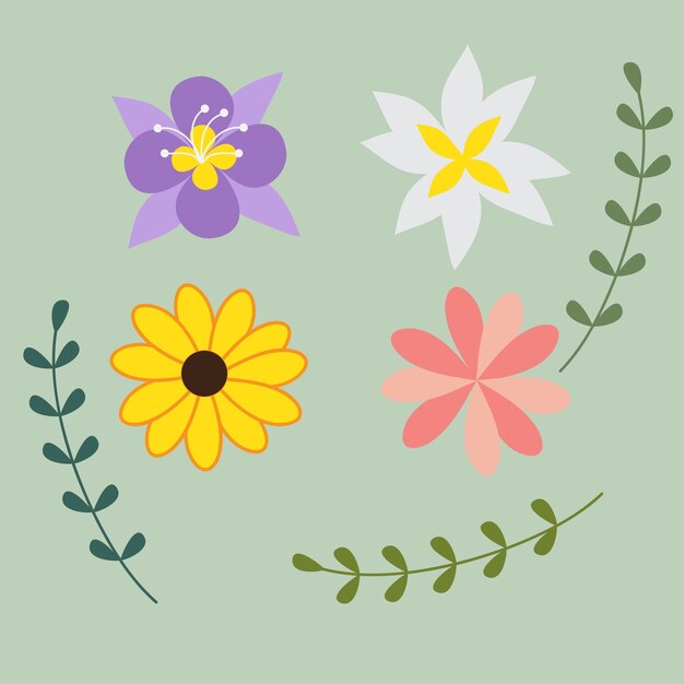 Vector spring flowers and branch flat design style