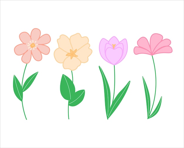 Vector spring flowers cute colorful set