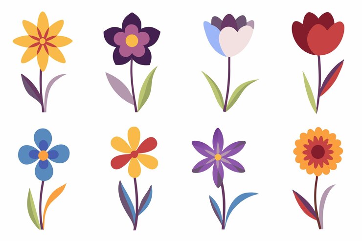 Spring Flowers flat art on white background