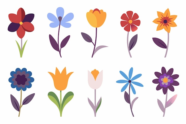 春の花は白い背景の平らな芸術
