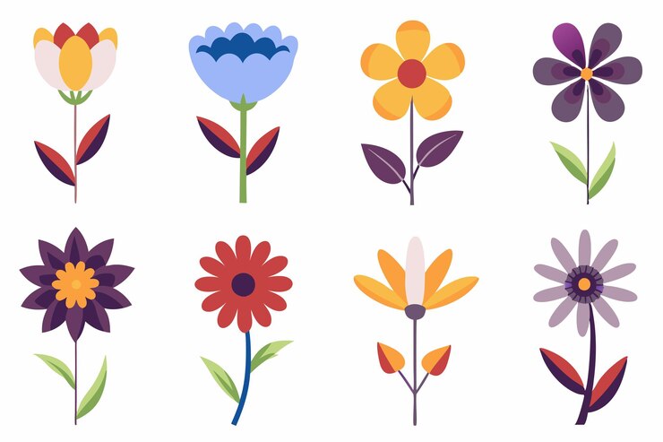 Spring Flowers flat art on white background