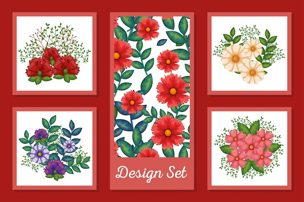 Spring flowers and leaves card set