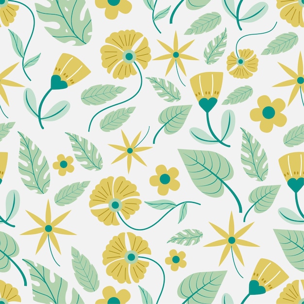 Vector spring flowers and leaves seamless pattern for wallpaper banners textile fabric card printing