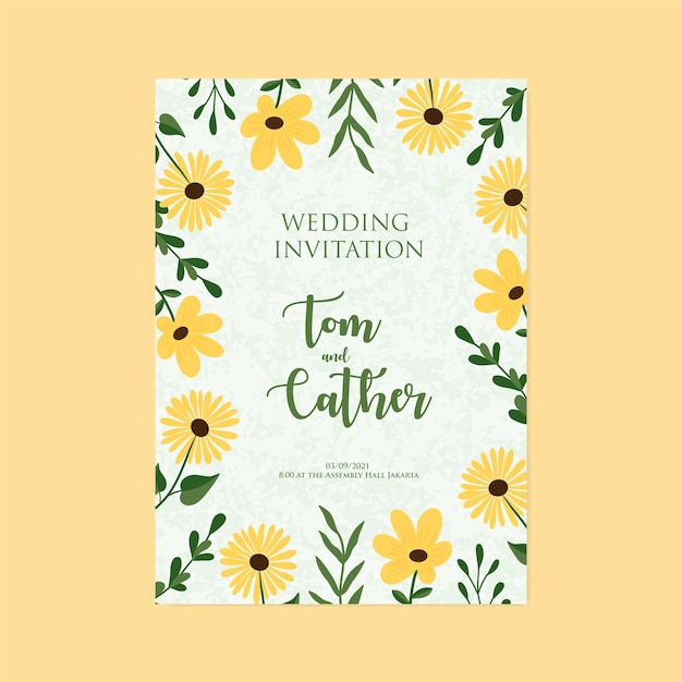 spring flowers and leaves wedding invitation