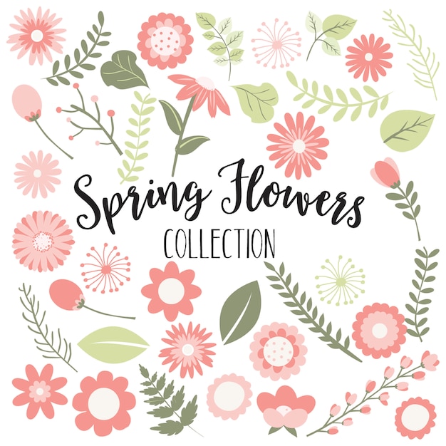 Vector spring flowers, peach and green