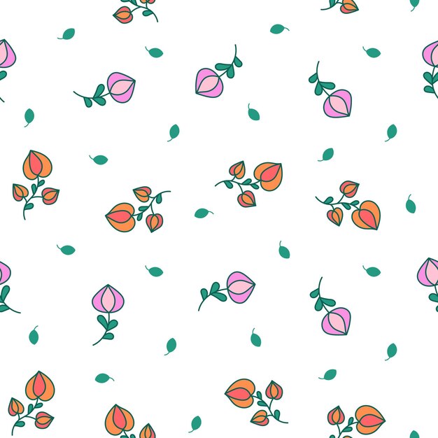 Spring flowers with leaves Seamless pattern