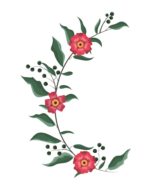 Vector spring flowers with leaves