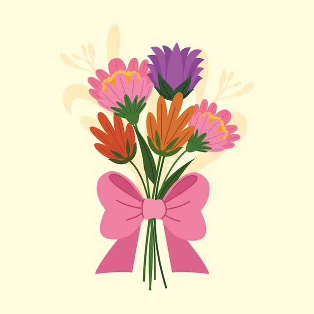 Spring flowers with pink bow