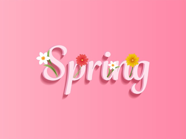 Spring font decorated with flowers on pink background