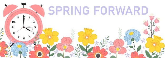 Vector spring forward banner with abstract flowers