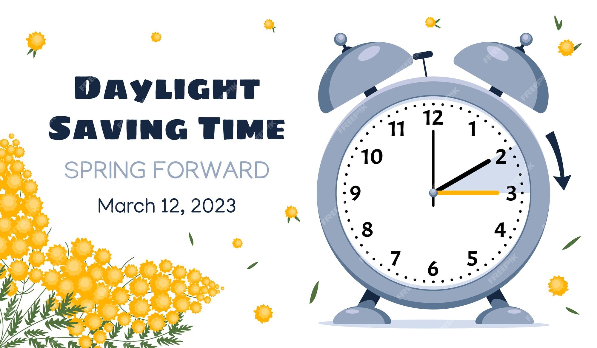 Spring Time forward. Summer clock change. Daylight saving time. Vector  Stock Vector