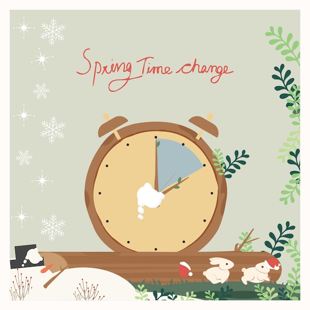 Vector spring forward daylight saving timethe practice of advancing clocks during warmer months