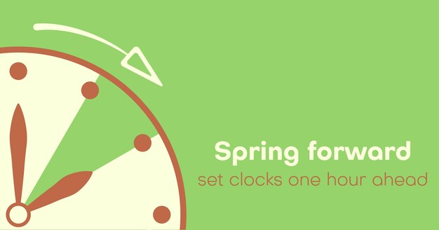 Vector spring forward simple banner daylight saving time starts springtime concept in flat style set clocks