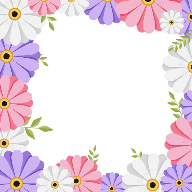 Spring frame with flowers and leaves template for a postcard vector illustration copy space