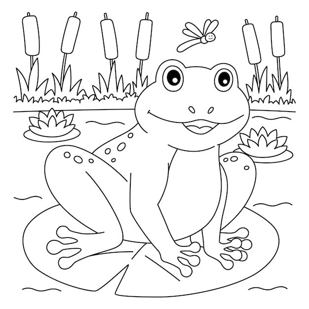 Spring Frog on a Water Lily Coloring Page for Kids