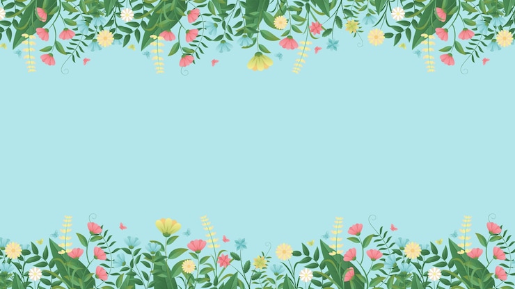 Vector spring grass and flowers easter greeting card element with blue background