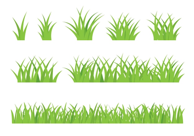 Vector spring green grass isolated on white background grass borders set