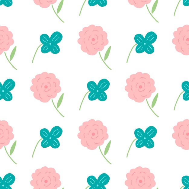 Spring greenery seamless pattern Womans day Mothers day 8 march Hand drawn vector illustration cute cartoon style