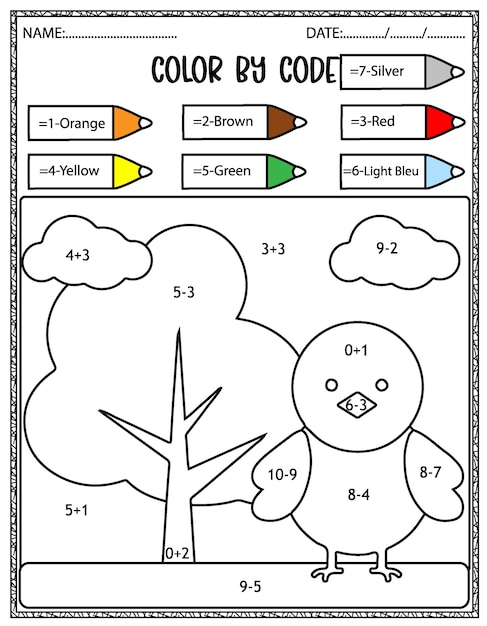 春休みカウント ゲーム、コードによる色、子供のための数学活動。