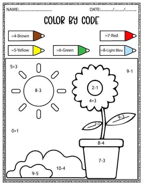 Spring holiday counting game,color by code,math activity for kids.