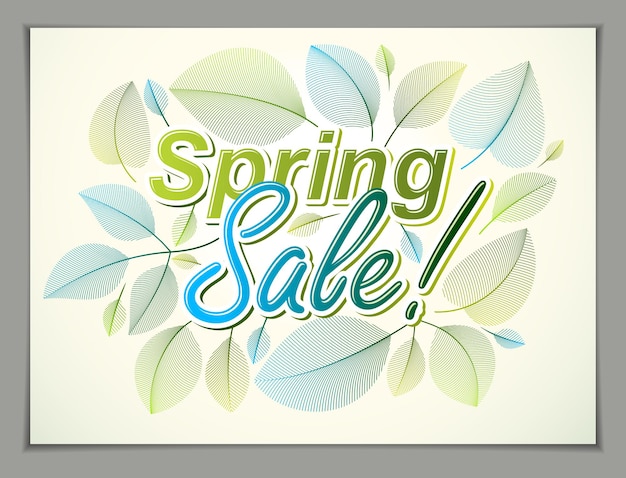 Vector spring horizontal banner design, vector green and fresh leaves floral beautiful background, spring sale, advertising poster, brochure or flyer design. stylish classy botanical drawing, environment.