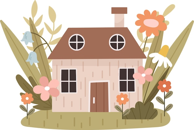 Vector spring house with flowers