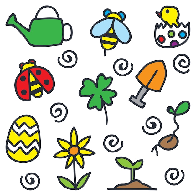 Spring icon doodle collection