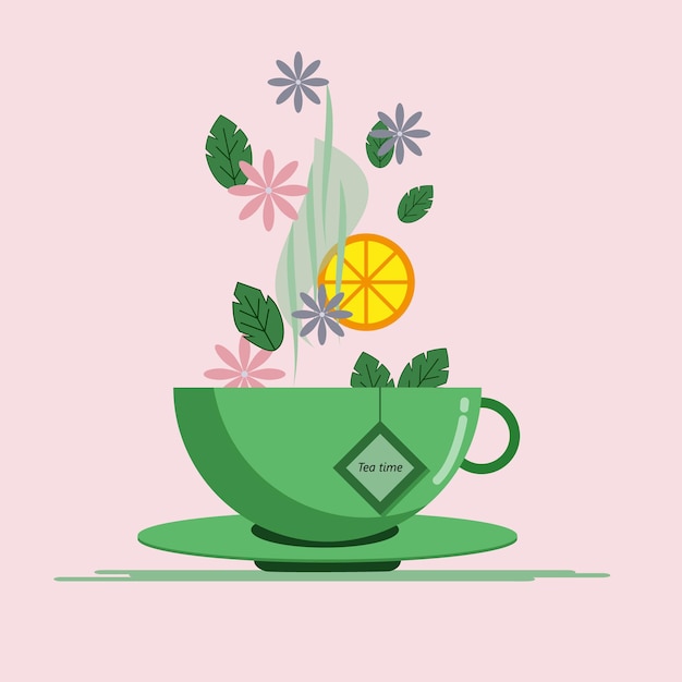 お茶の春のイラストカップ