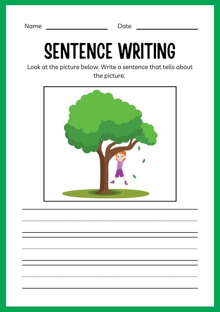 Vector spring kindergarten sentence writing worksheet in colourful illustrative style 5