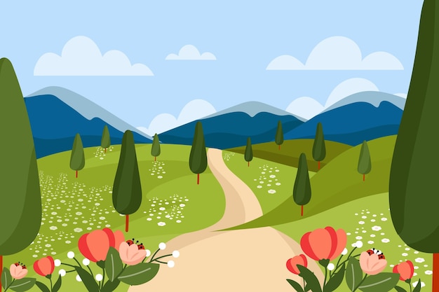 Vector spring landscape scene