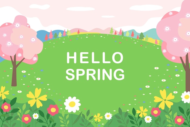 Spring landscape Vector bright spring background Hello Spring