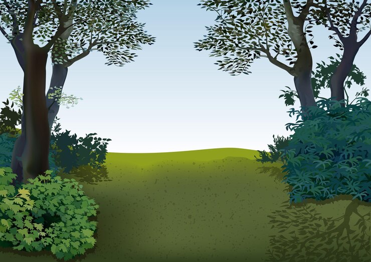 Vector spring landscape with deciduous trees