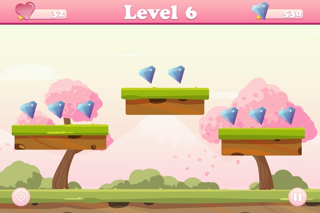Spring Landscape with Levels and Gems
