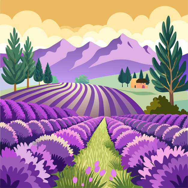 Illustrazione vettoriale colorata della primavera della lavanda