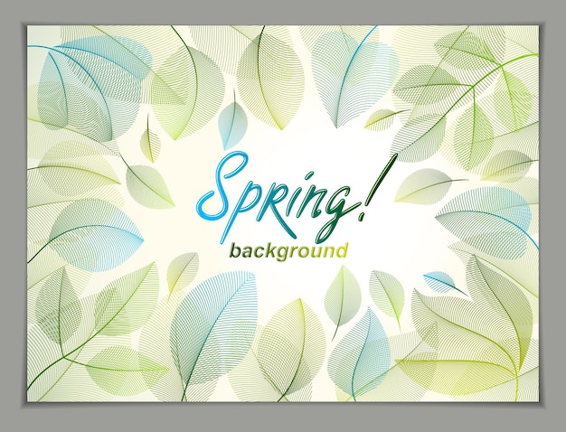 Spring leaves horizontal background, nature seasonal template for design banner, ticket, leaflet, card, poster with green and fresh floral elements. Sale, advertising poster, brochure or flyer design.