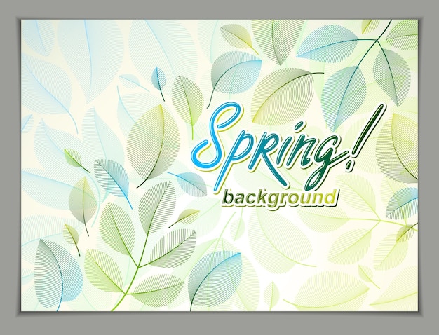 Vector spring leaves horizontal background, nature seasonal template for design banner, ticket, leaflet, card, poster with green and fresh floral elements. sale, advertising poster, brochure or flyer design.