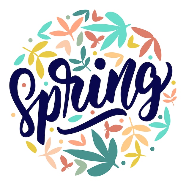 spring lettering leaf badge