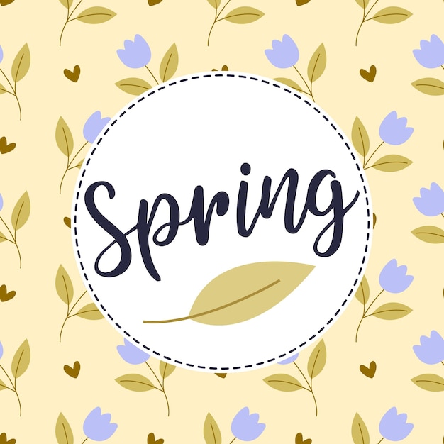 春の文字のフレーズ 円のデザイン 花の春の手描きプリントのデザイン ポジティブなフレーズ