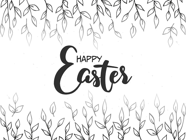 Spring lettering Vector illustration with texture on a white background Happy Easter A frame of gray branches and leaves