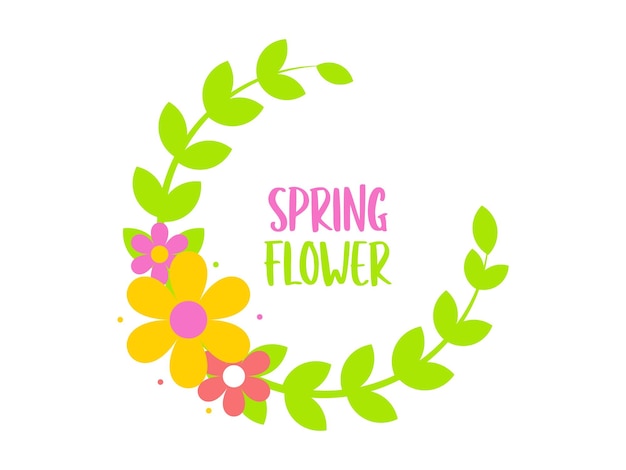 Vector spring lettering with floral wreath flat design