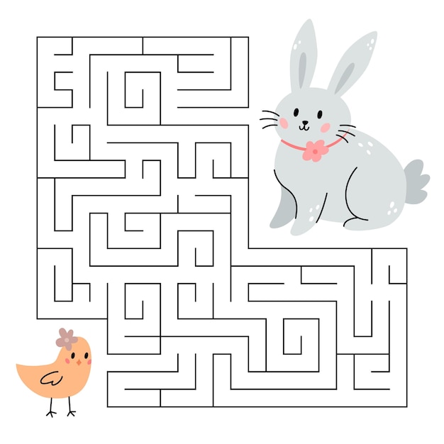 Spring maze game for kids cute bunny looking for a way to the chick happy easter printable worksheet