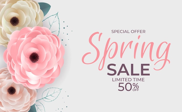 Vector spring offer sale   natural flowers and leaves template.