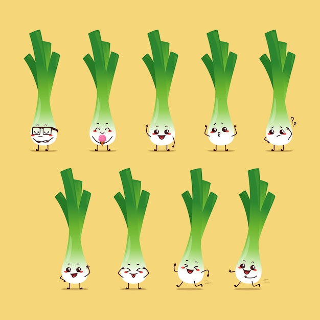 Vector spring onion character character icon animation cartoon mascot sticker expression