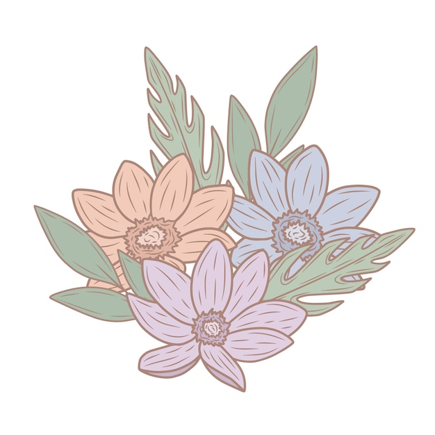 Spring pastel bouquets with leaves vector art