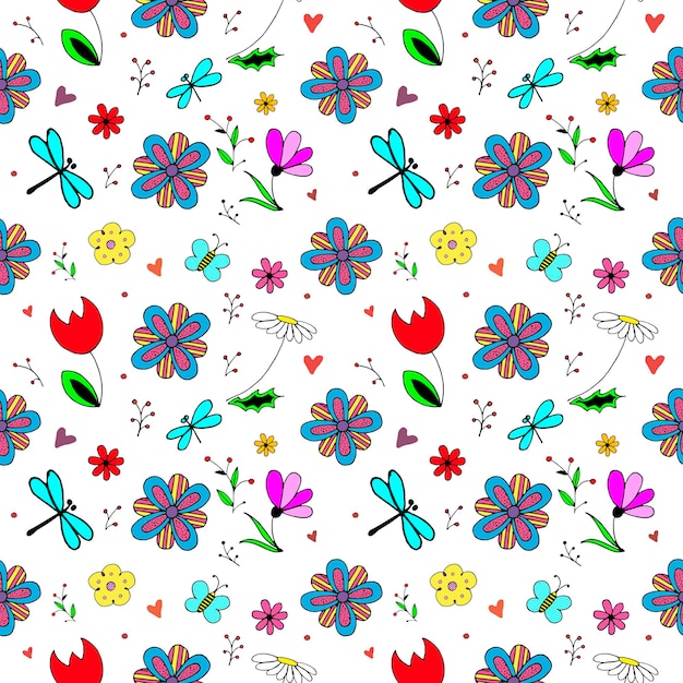 Spring pattern. seamless vector backdrop. simple cartoon objects and symbols on the spring nature theme on transparent background. hand drawn illustrations.