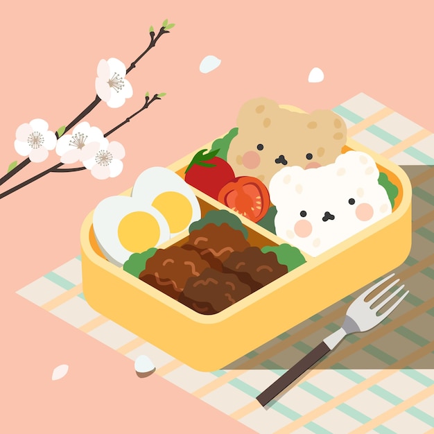 Spring picnic character lunchbox illustration