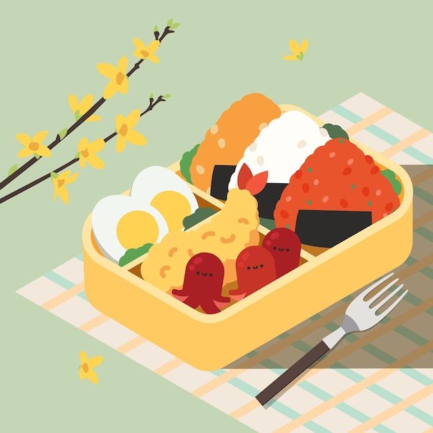 Spring picnic character lunchbox illustration