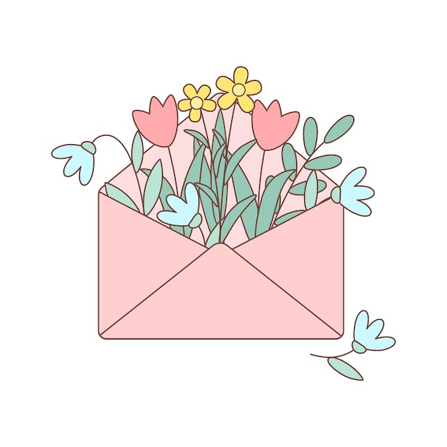 Spring pink envelope with flowers