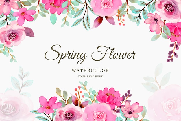 Spring pink flower background with watercolor